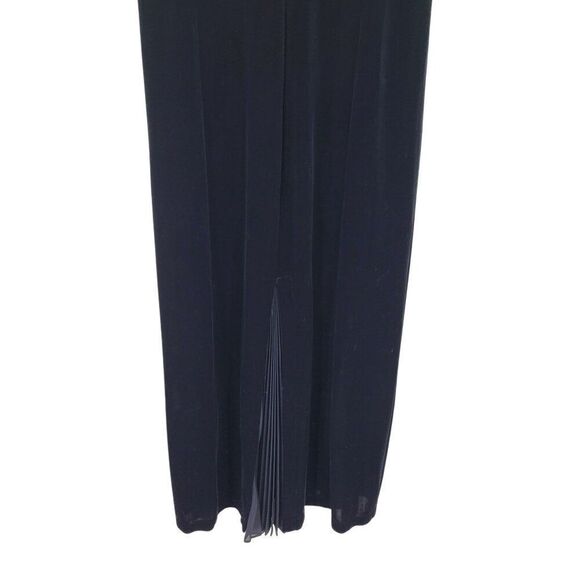 Vntage Black Velour Stretch Gown Sz 18 Scoop Back Jeweled Pleated Slit Cocktail - Picture 10 of 11